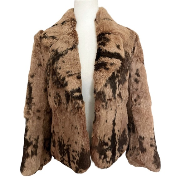 Women's Tan and Brown Fur Jacket - Picture 1 of 14